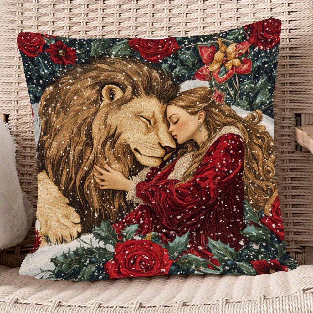 Merry Christmas Unicorn Lion Fantasy Floral Double Sided Pillow Cover Zippered Cushion Case Living Room Bedroom Decor
