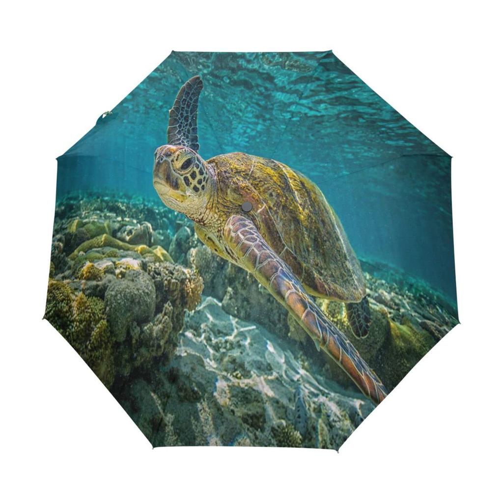 Ocean Sea Turtle Folding Rain Sun Umbrella Sea Creatures Travel Umbrellas Compact Lightweight Windproof for Teens Adults Kids