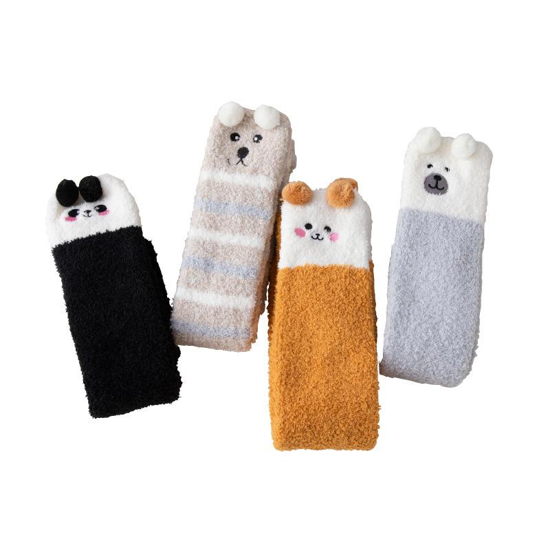 Japanese Cute High Knee Socks Children Coral Fleece Autumn And Winter Thickened Ins Home Confinement Socks Sleep Stockings
