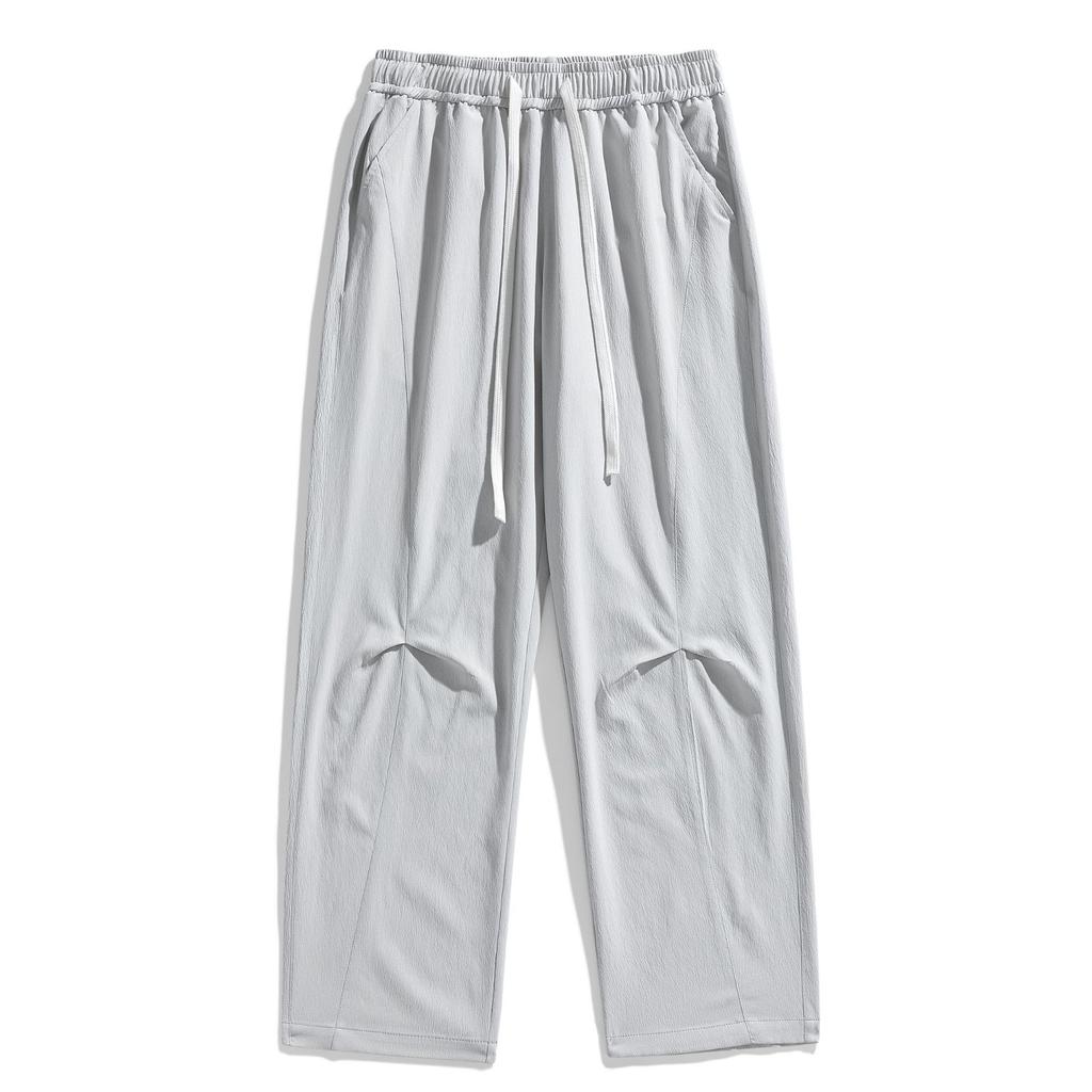 Men's Summer Quick Drying Casual Pants, Men's Loose and Straight Tube Hanging Wide Leg Pants, Bubble Wrap Wrinkled Men's Pants