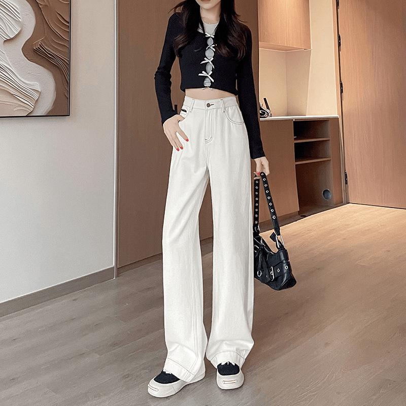 Summer 2025 Women s Apricot High-Waisted Wide-Leg Jeans - Long, Flattering, Loose Fit Medium