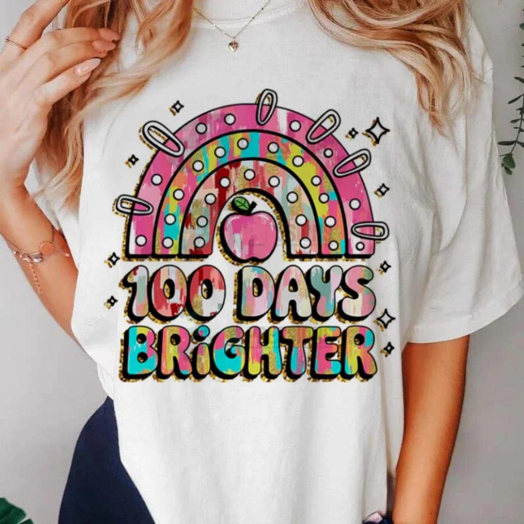 Summer Women's Watercolor Cute Style Cartoon Valentine's Day T-Shirt Round Neck Basic Top Letter Printed Pattern Travel T-Shirt