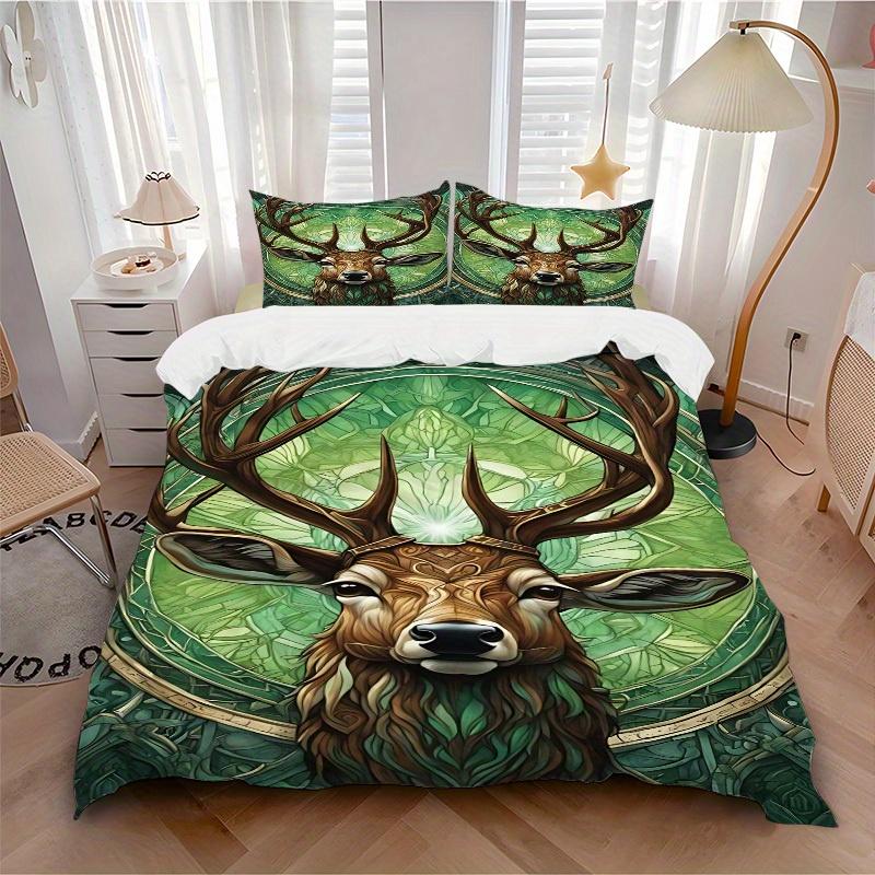 

3pcs Deer Forest Soft Comfortable Bedding set, For Bedroom, Guest Room And Dorm, All - Season Use, High-Definition Printing129 135x200cm