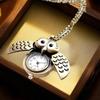 Fashion Vintage Men Women Alloy Retro Owl Shape Clock Pendant Long Necklace Chain Watches Birthday Gifts