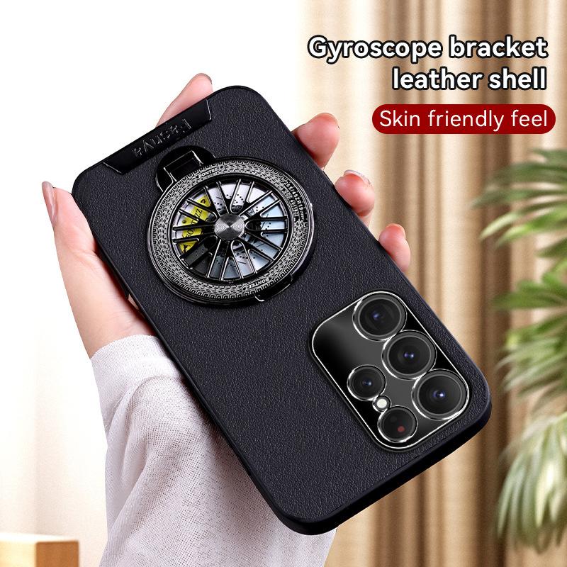 Suitable for Samsung S25plus Gyroscope Stand Phone Case S24FE, Natural Leather Texture S23U, Anti-drop A16, Protective Case A54
