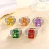 Jewelry Copper Bottom Gold-Plated High Carbon Diamond Ice Flower Copper Inlaid Light Luxury Square Diamond Ring Women 10 * 14