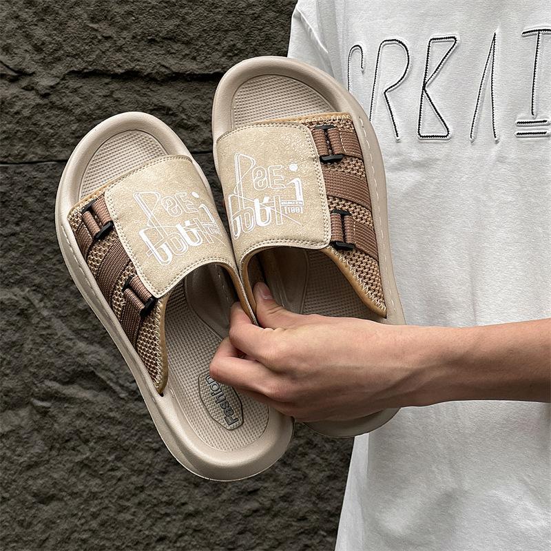 Slippers men's summer wear non-slip one-word slippers soft-soled casual versatile trend beach shoes 371213-J