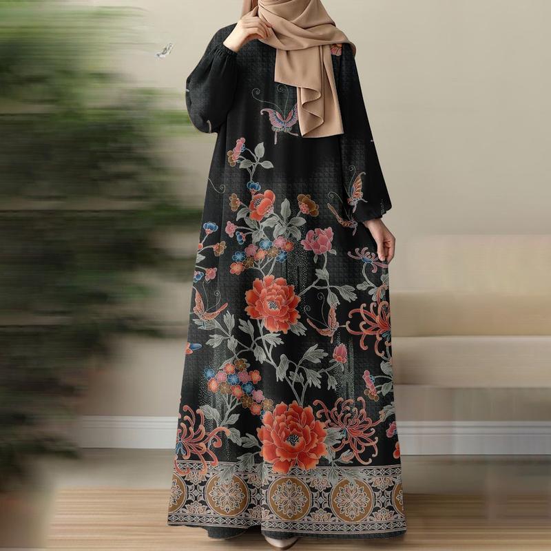 Muslim Summer Robe, Lightweight and Breathable, Versatile for Vacation and Daily Life, Simple and Elegant, Green Leaf Pattern