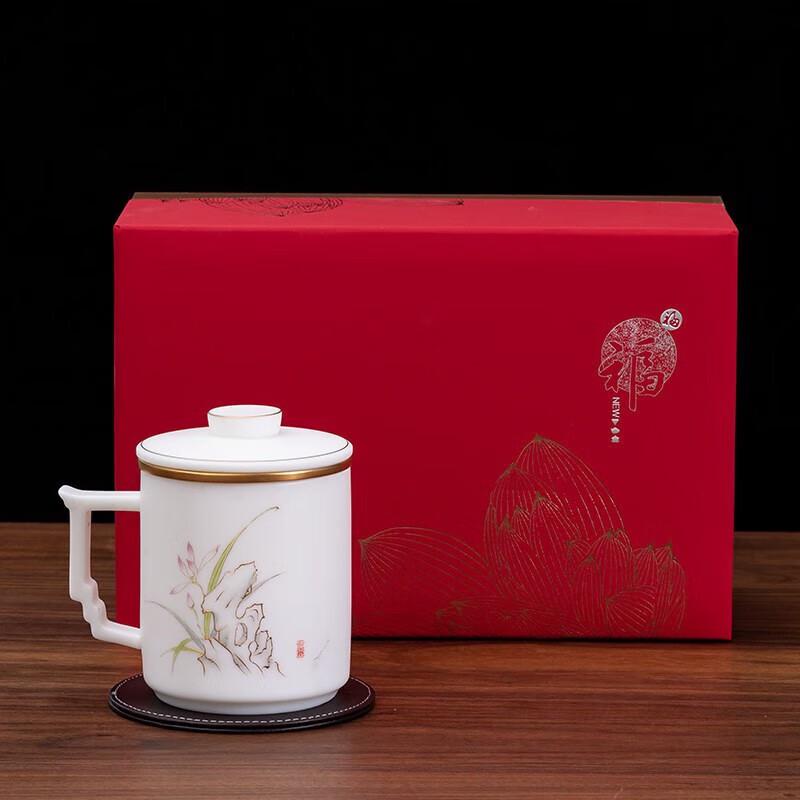 Cha Xun Mutton Fat Jade Ceramic Tea Infuser Mug