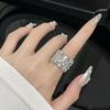 Niche Design Cold Wind Irregular Fold French Cross Chain Fringed Open Ring Female Zircon