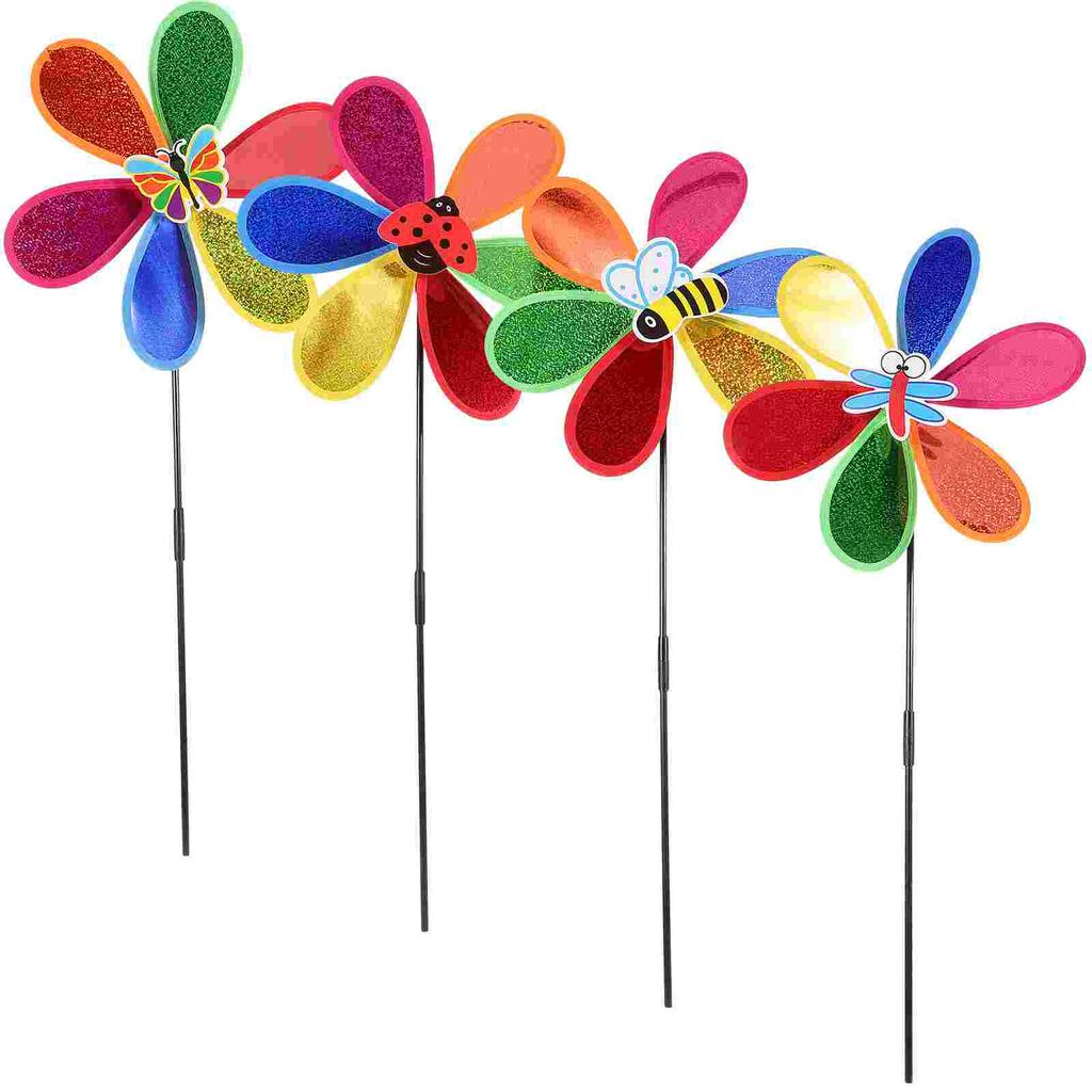 4 Pcs Ornament Garten Windrad Decor Dekoration Rasen Bunte Windmühle Kunststoff Handheld Schmuck Kind Szene