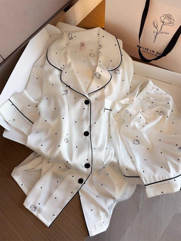 

Korean version of simple style polka dot HelloKitty pajamas women s summer short-sleeved shorts casual loungewear girl suit S