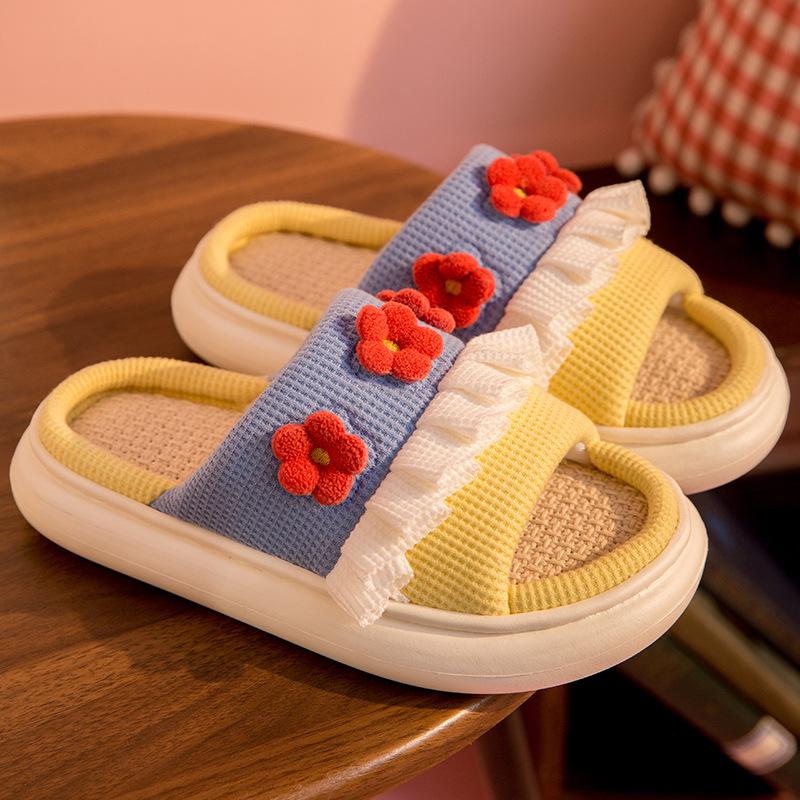 EVA Linen Slippers Four Seasons Spring and Autumn Indoor Household Cotton and Linen Stepping On Shit Feeling Thick Bottom Home Non-slip Slippers