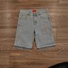 High Street Hip Hop Rhinestone Cross Straight Denim Knee Length Shorts