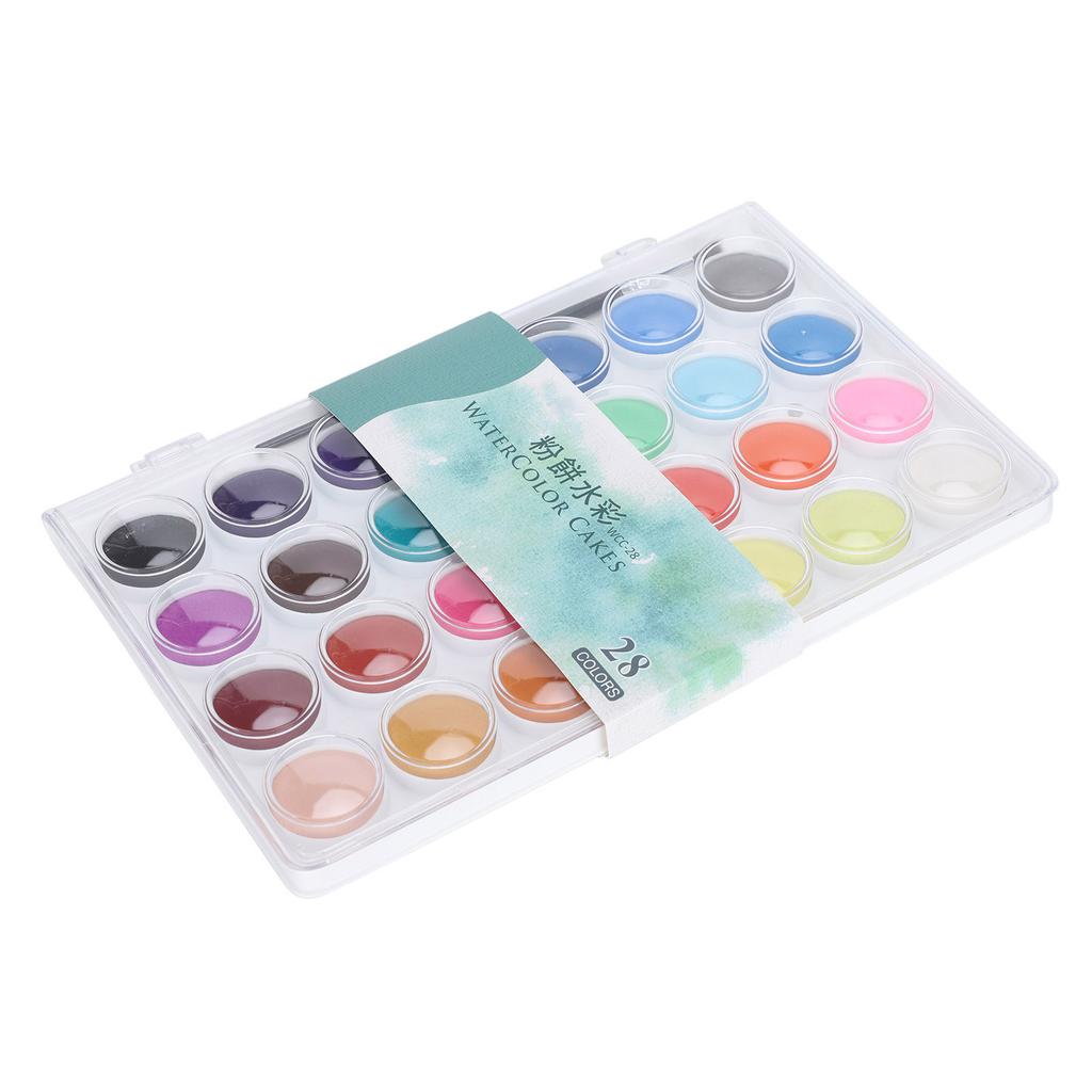 28 Colors Watercolor Paints Professional Portable Paint Block with Brush Art Supplies