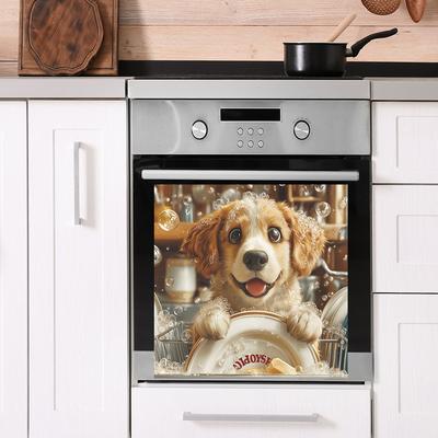 Creative Dishwashing Dog, Kitchen Dishwasher, Cabinets, Home Background Decoration, Wall Stickers