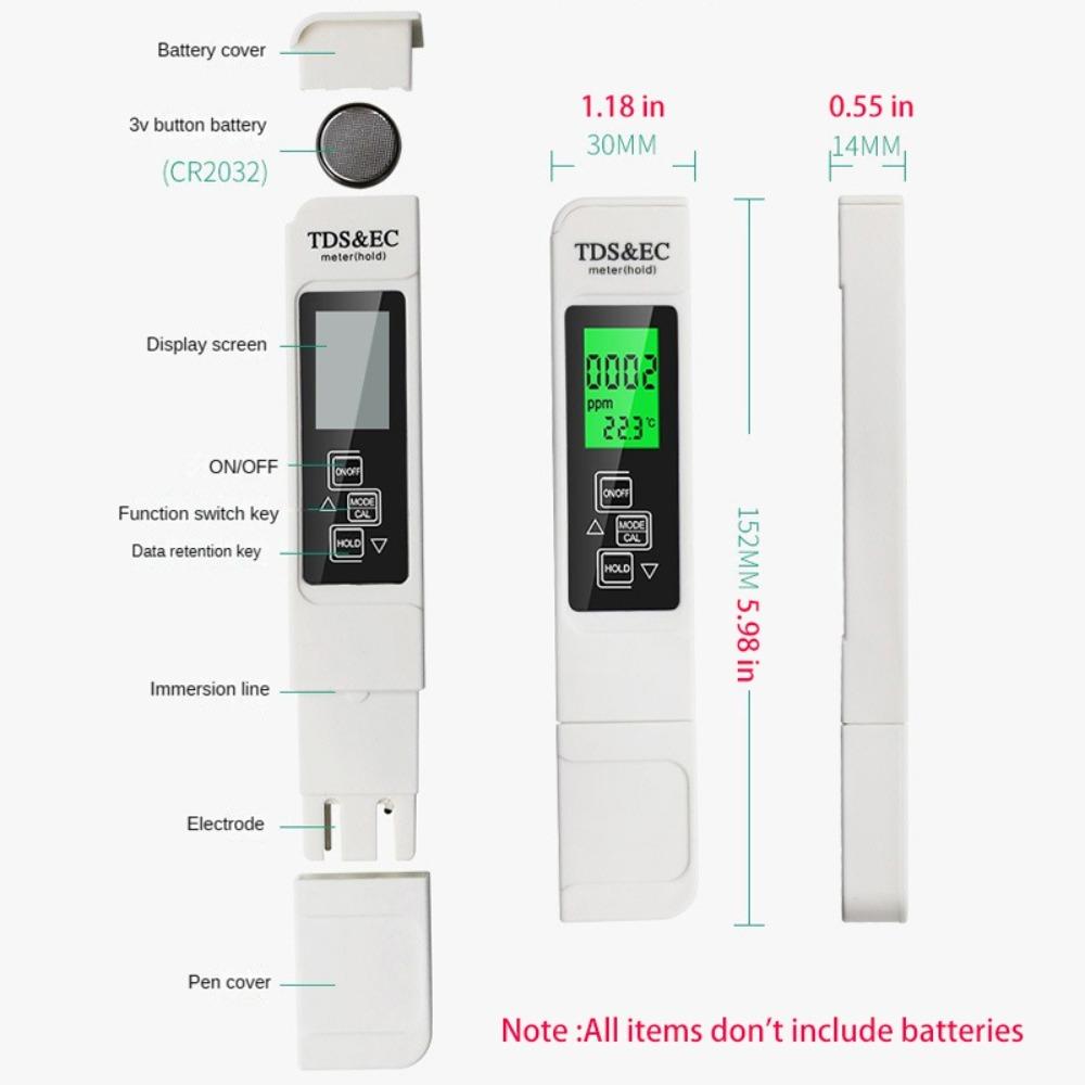 3-in-1 Water Tester Digital Display PPM Meter High Accuracy Water Quality Tester  Aquariums