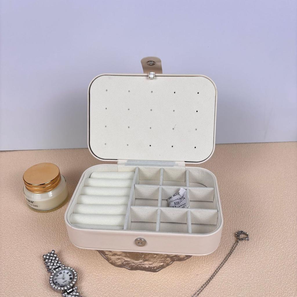 Travel Jewelry Storage Box with Mirror Solid Color Simple Earrings Ring Necklace Jewelry Box Double Layer Household Jewelry Box