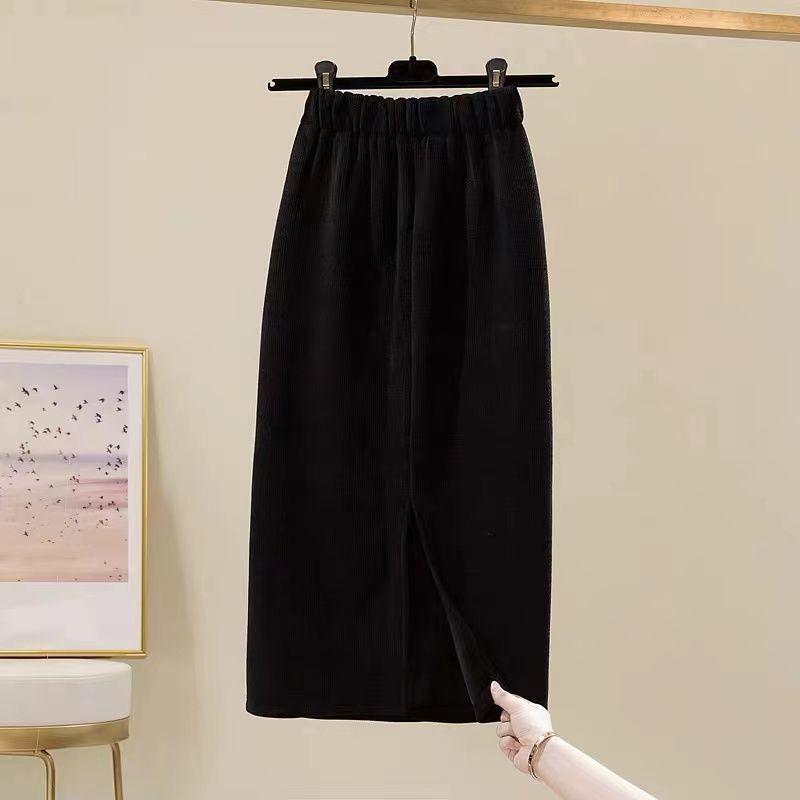 

High-End Winter Fleece-Lined Chenille A-Line Skirt: Slimming, Warm, and Fashionable Midi Design. XL 115-130 lbs чёрный