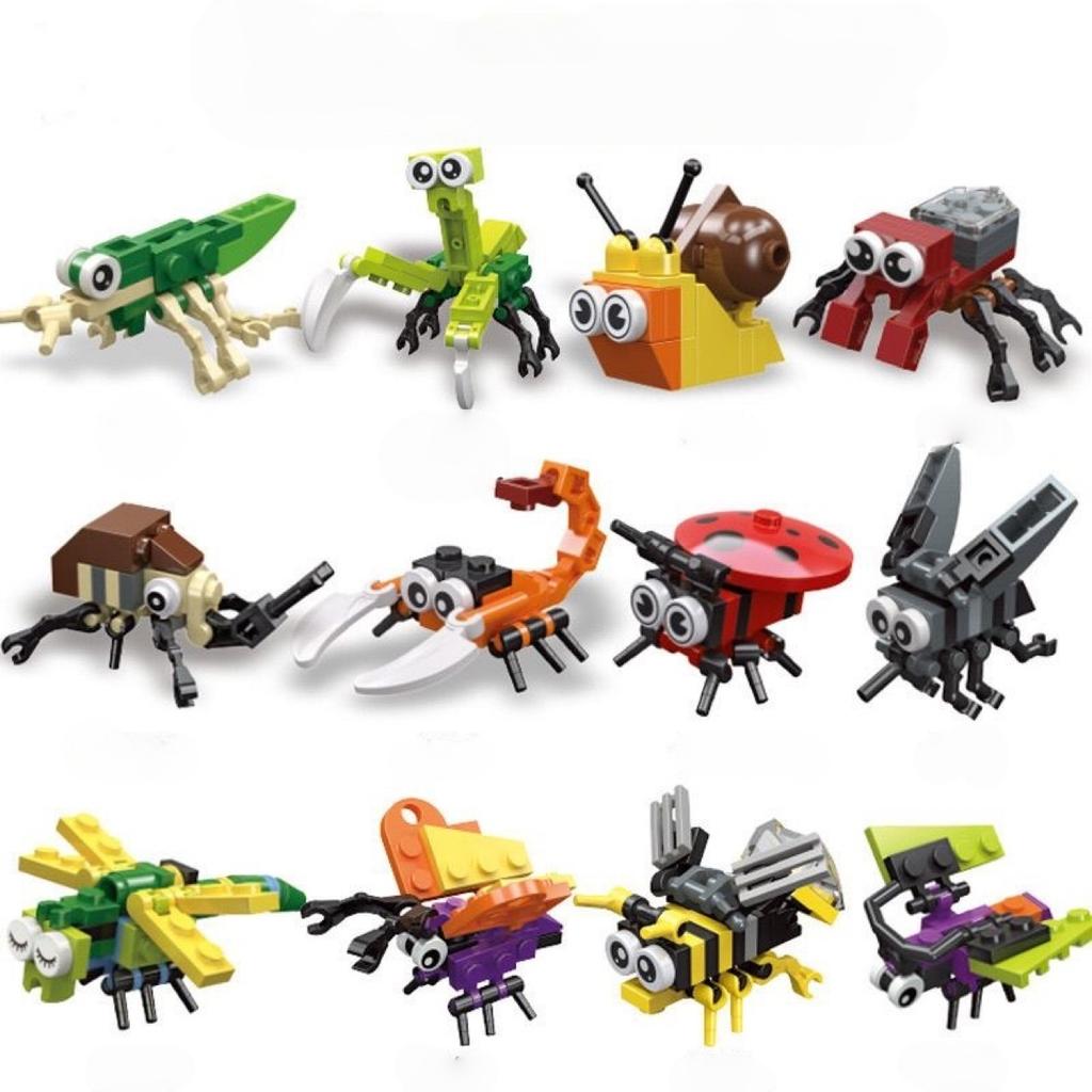 12 Insect Species Creativity Animal Insect Building Block Ladybug Dragonfly Butterfly Snail Wasp Mantis Beetle Bricks Toys Gifts