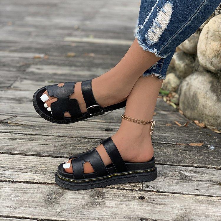 Slippers for Women Versatile Thick Sole Solid Color Casual Sandals for Women