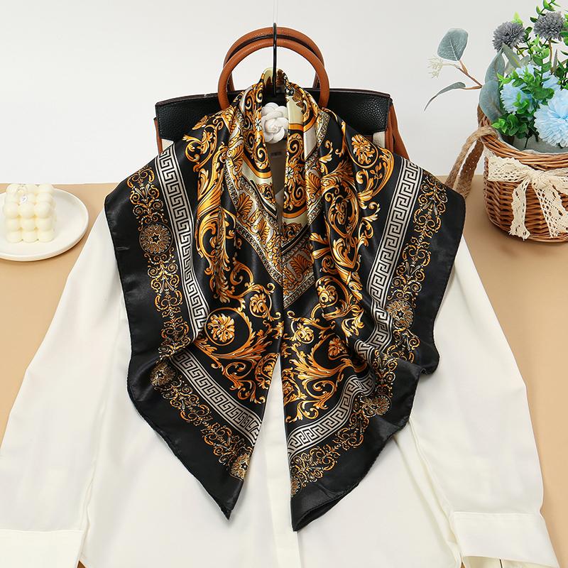 Silk Shawl Square Scarf For Women Print Headband Foulard Satin Hijab Hair Bands Neckerchief Female Head Wraps Bandana