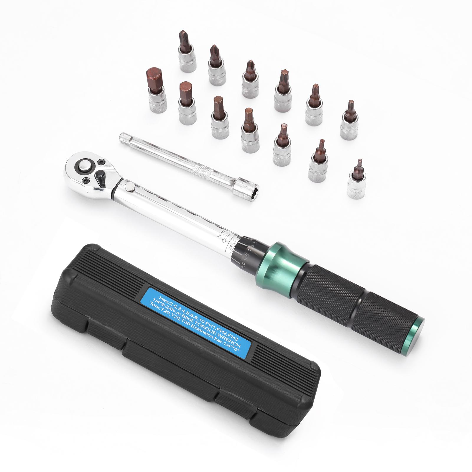 

2-24 Нм, 1/4-дюймовый привод, 21 шт., набор бит с предустановленными динамометрическими ключами, быстроразъемный мини-портативный регулируемый 15PCS