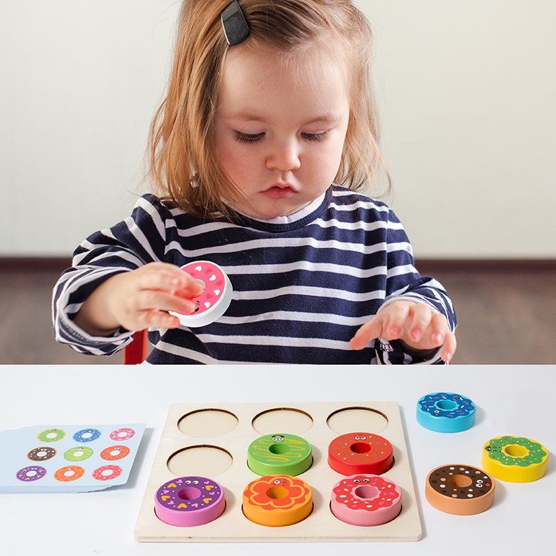 Montessori Wooden Donut Matching Puzzle: Early Education Color Recognition & Brain Training for Children