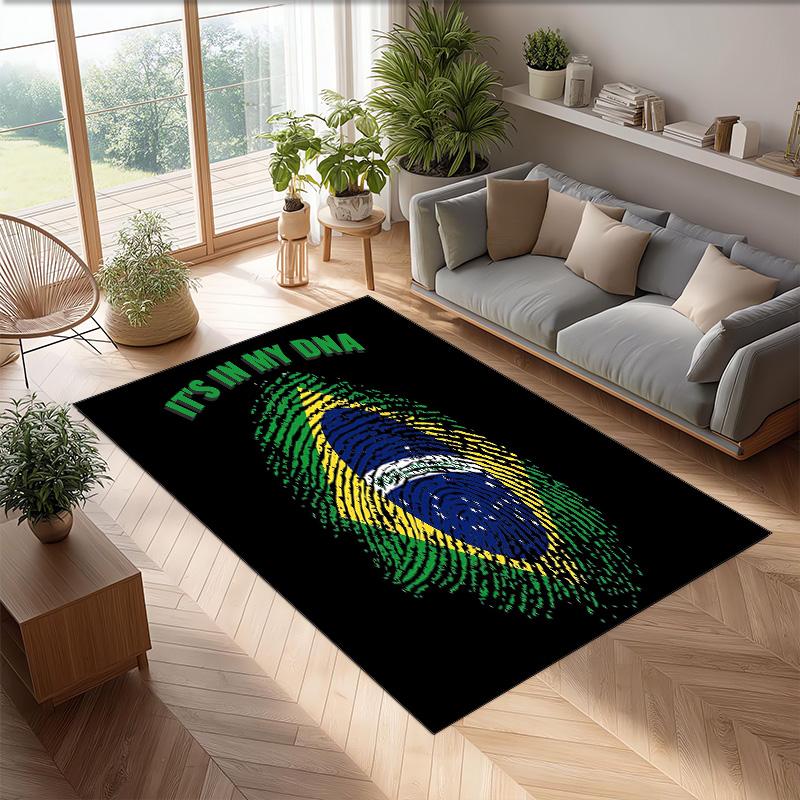 Brazil National Football Team Printed Flannel Area Rug Non Slip Soft Polyester Floor Carpet Indoor Decor Mat for Bedroom Living Room Sofa