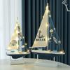 LED Wooden Sailboat Model, Nautical Mediterranean Style Home Decor, Coastal Sea Theme Tabletop Boat Ornament, Sailing Ship Gift