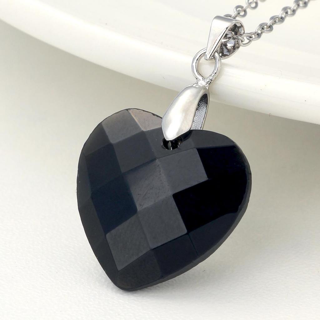Valentine's Day Crystal Heart Pendant Necklace for Women, Natural Stone & Titanium Steel