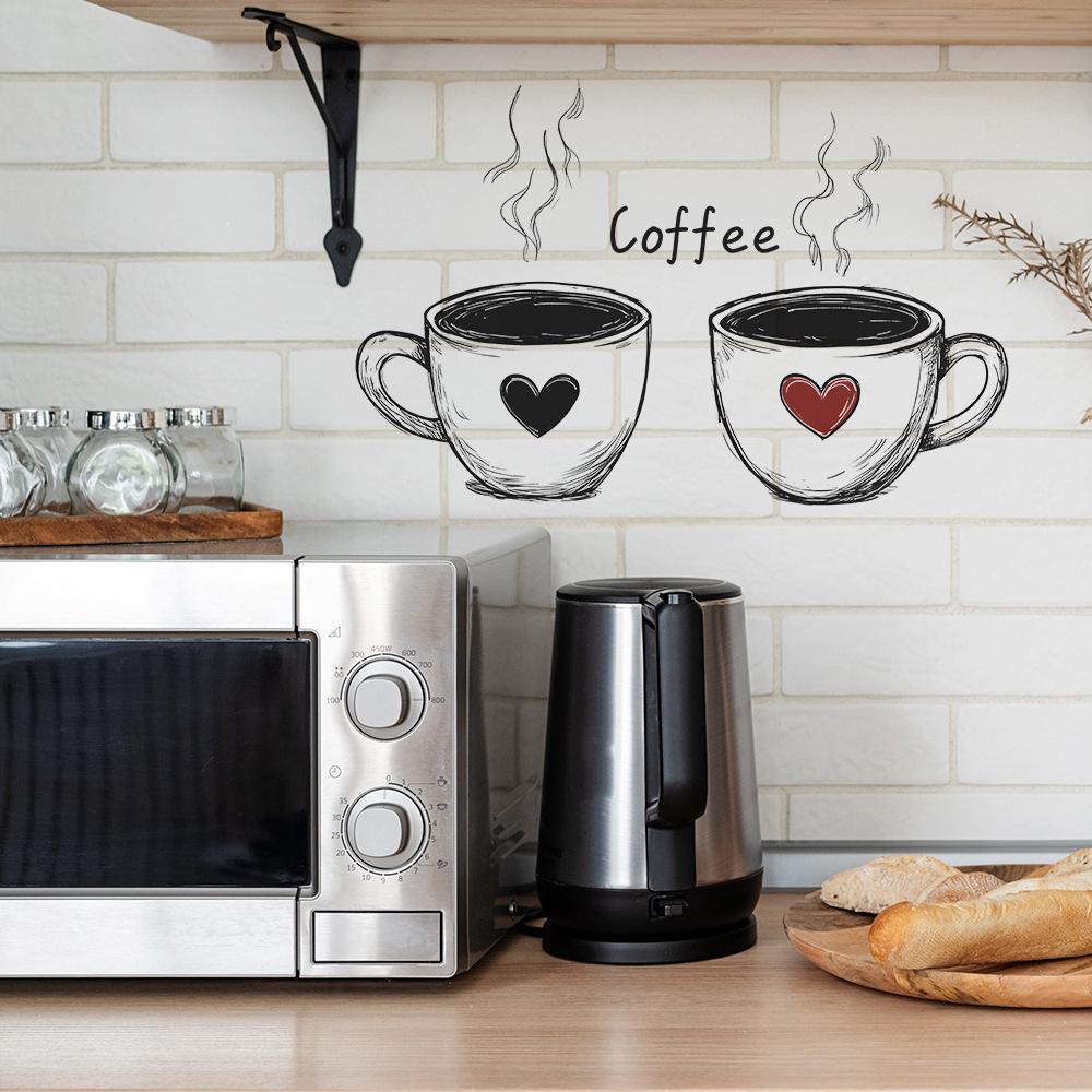 Coffee Cup Wall Sticker Self-Adhesive Removable Bedroom Living Room Hallway Home Decor