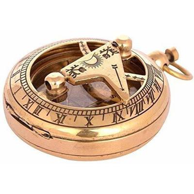 India Brass Push Button Mini Sundial Compass Pocket Sundial Compass  (Gold)