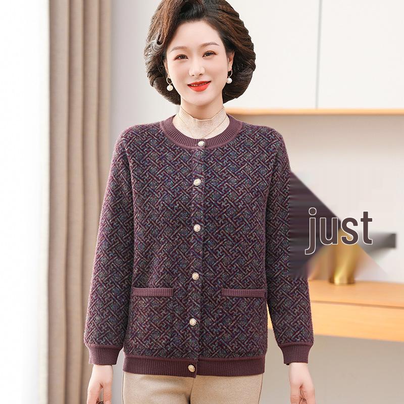 Women's Plus Velvet Cardigan - Cozy and Stylish Autumn/Winter Wear for Middle-aged & Elderly