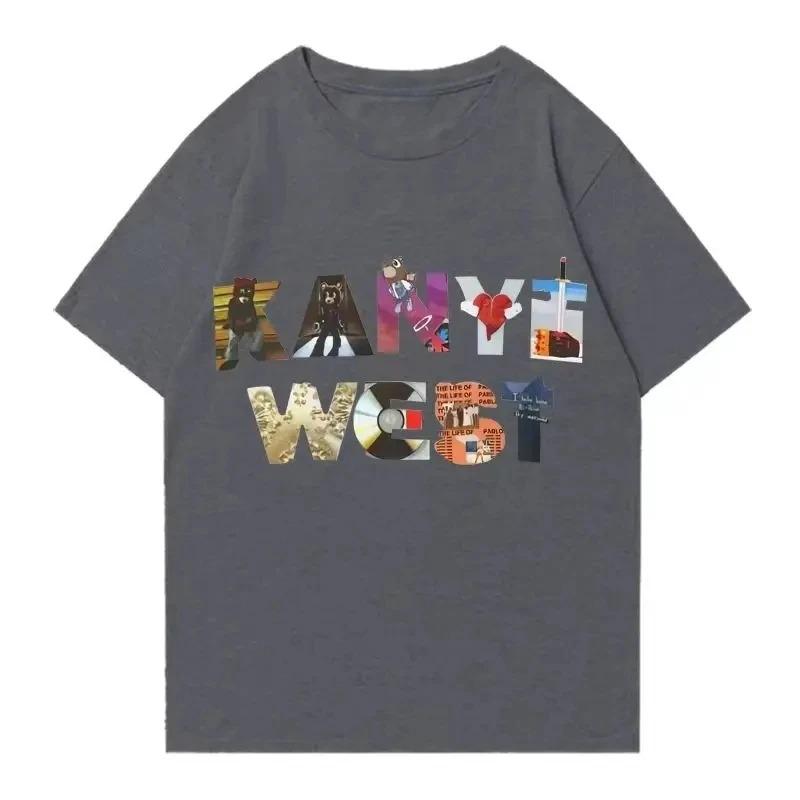 Kanye West Album Logo Collage Vintage Hip Hop T-Shirt Rap Oversized Black Unisex Women And Men T-shirts