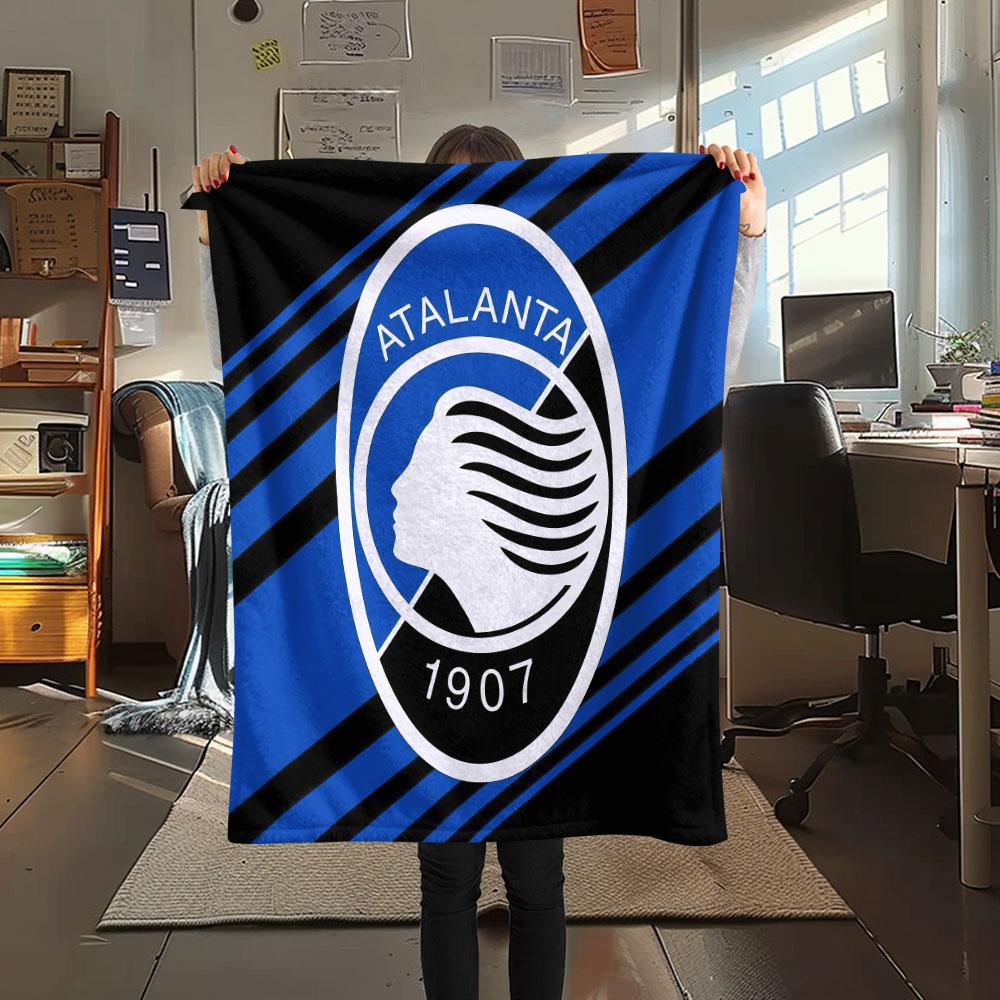 Coperta in Flanella Stampata Logo Atalanta BC, morbida coperta per camera da letto divano, lavabile, merchandising tifoso di calcio, ottimo regalo.