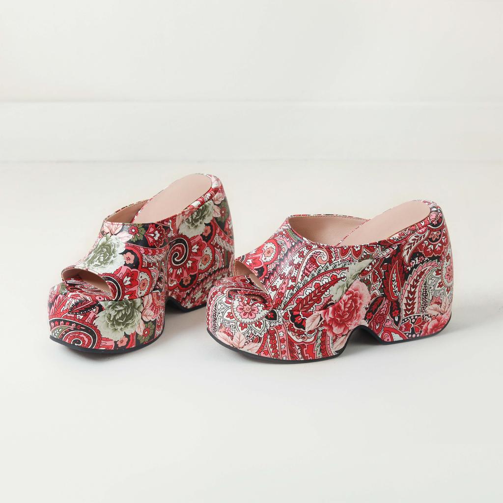 Krazing Pot Mules Polyurethane Spring Summer Size 43 Size 42 Summer Prints Skin Women Platform Women Peep Toe Slip On Sandals