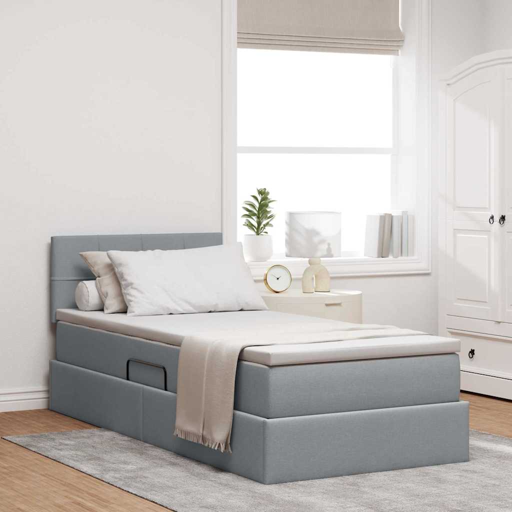 LED Storage Bed with Mattress Light Grey 100 x 200 cm Fabric