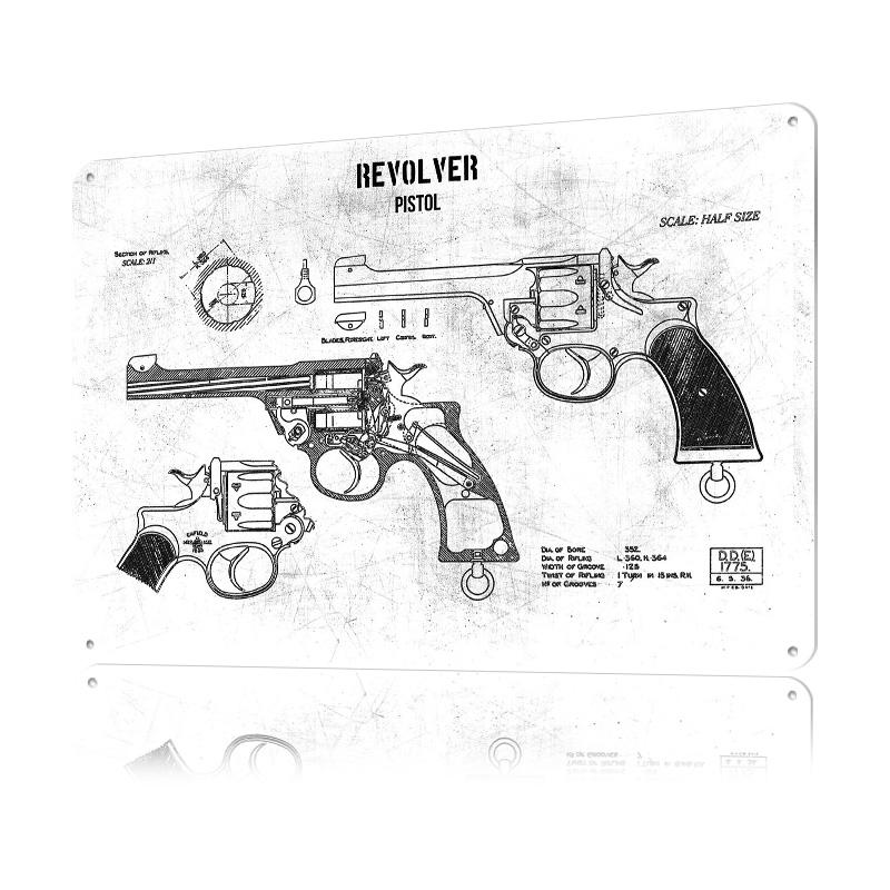 Revolver Pistol Poster Customized Vintage Metal Signs Wall Art Retro Tin Plaque for Bathroom Decor Room Accessories Wand Deko