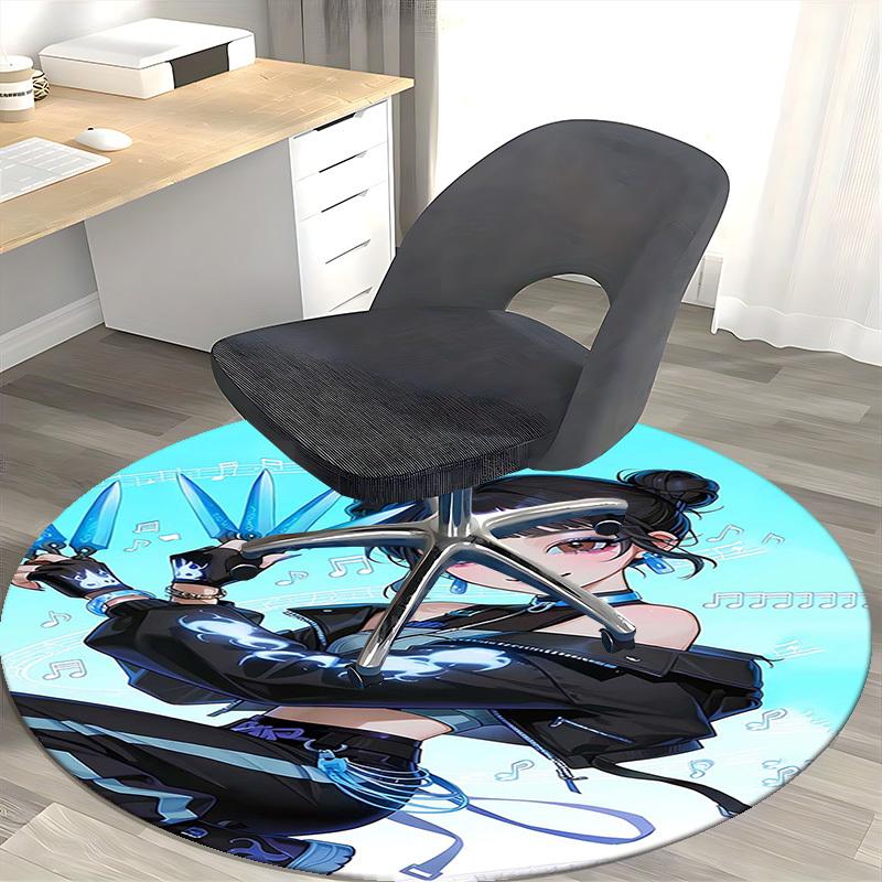 1pc Anime Cartoon Design Round Carpet Office Chair Mat, NonSlip Rug for Home Decor, Living Room