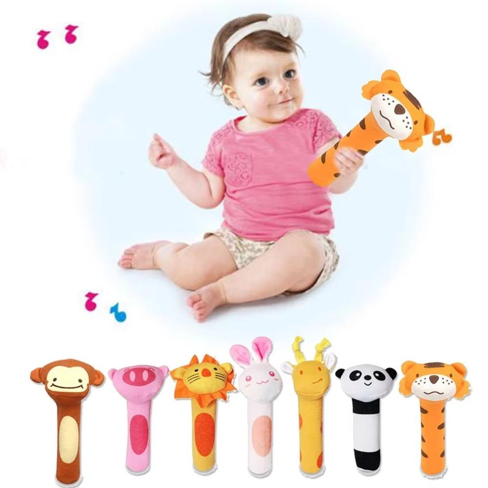 Sonaglio a mano a forma di animale dei cartoni animati Sonaglio morbido Giocattolo sonaglio Giostrine per bambini Giocattoli per bambini Carino Peluche Giocattoli per bambini 0-12 mesi