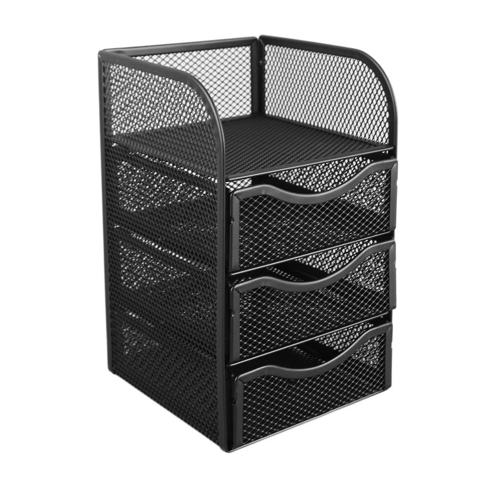 3 Drawers Desktop Organizer Black Office Desk Organizer Desk Accessories Organizer  For Office