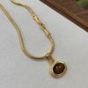 Tiger Eye Stone Pendent Necklace Women's Fashion Jewelry Accessory Coffee Color Chain Beads Jewelry Accessories