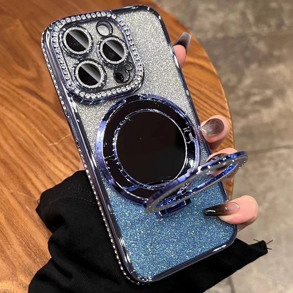 Applicable To iPhone11Promax Mobile Phone Case Electroplated Rhinestone Glitter Apple 11 Mirror Magnetic Suction Bracket Protective Case