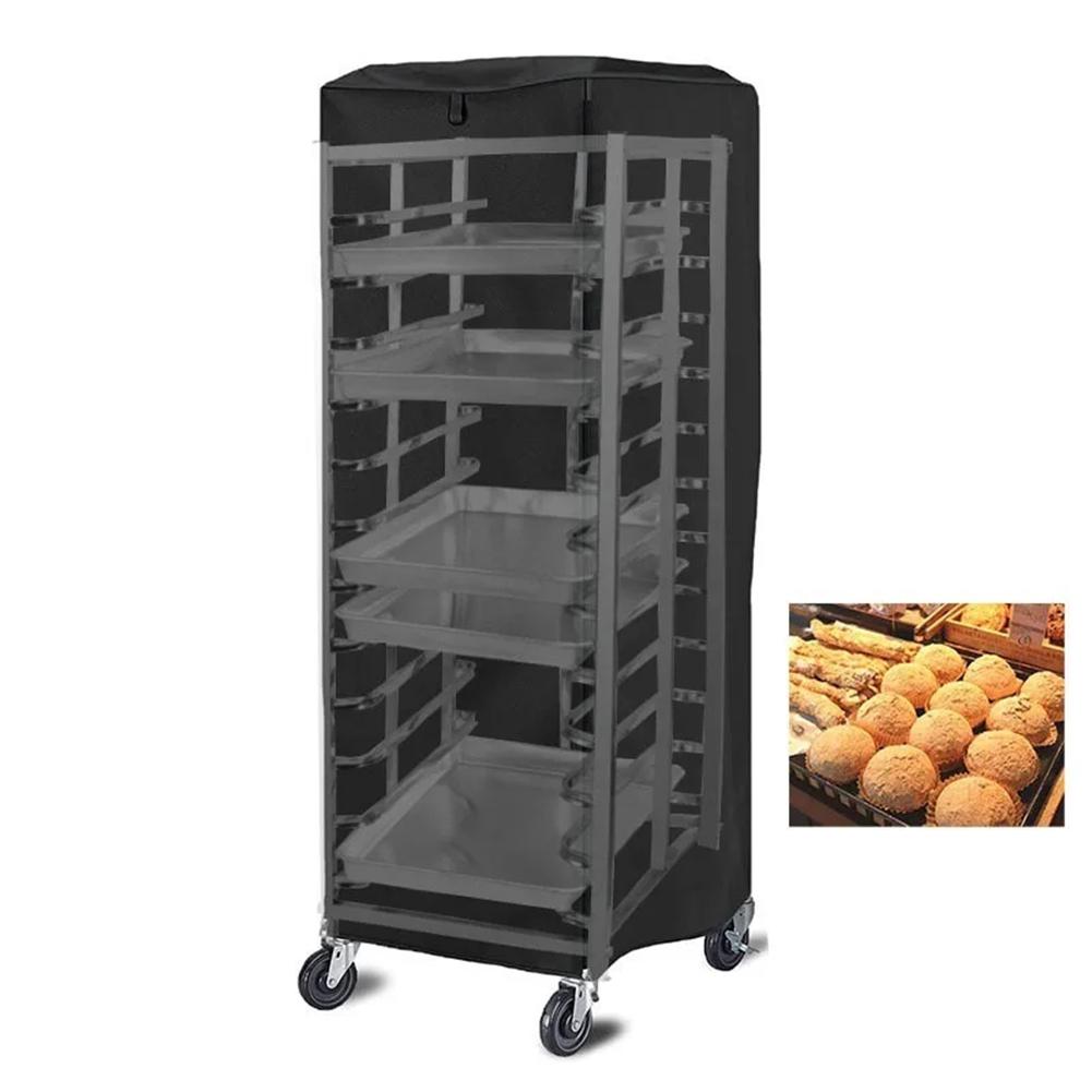210D Oxford Cloth Waterproof Bread Rack Dust Cover with PVC Window and Ventilation for 20 Layer Baking Tray Rack 59x72x163cm