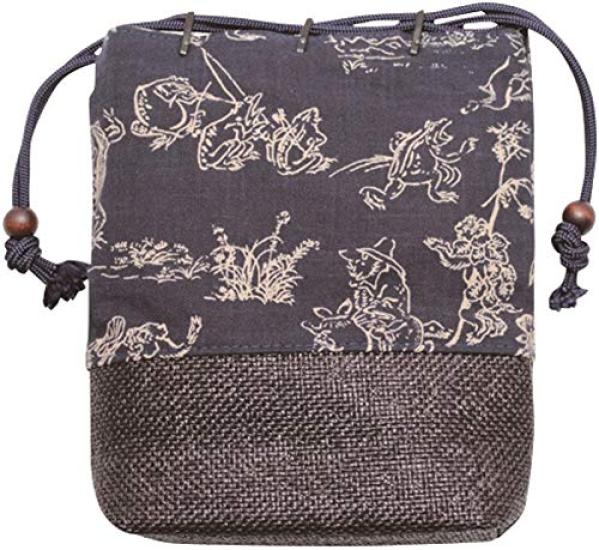 Maruzen Shingen Bag with Choju Giga Navy 20 x 7 x 24 Drawstring Bag Wickerwork, (Choju Giga) Design, Blue, cm,