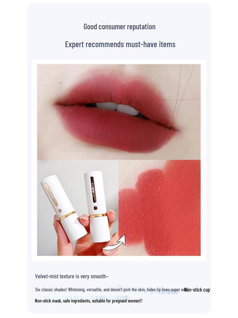 MYG Glamour Hall Waterproof Matte Lipstick: Long-Lasting, Non-Stick, Moisturizing, Sweat-Proof, Enhances Complexion - Little White Tube