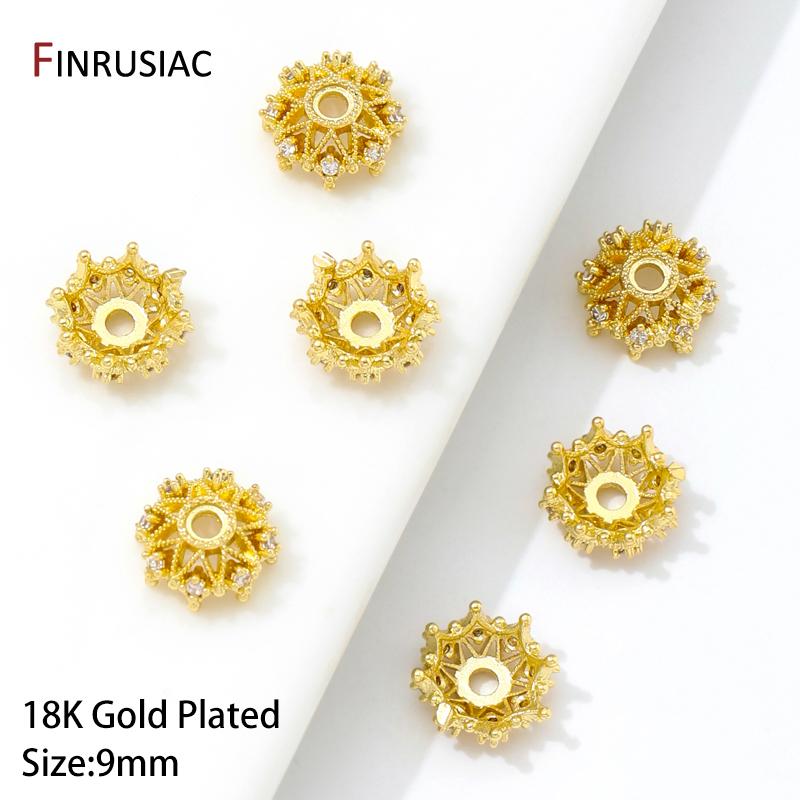 

18K Gold Plated Brass Hollow Flower Bead Caps For Jewelry Making Supplies,Inlaid Zircon Spacer Beads End Caps DIY Accessories 5 pieces