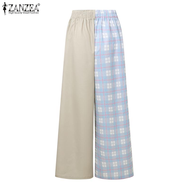 ZANZEA Women Casual Print Patchwork Loose Straight Trousers