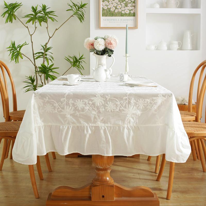French Cotton Embroidery Black And White Waterproof And Oil-Proof Skirt Ruffle Leaf Fungus Edge Coffee Table Tablecloth Dining Table Cloth